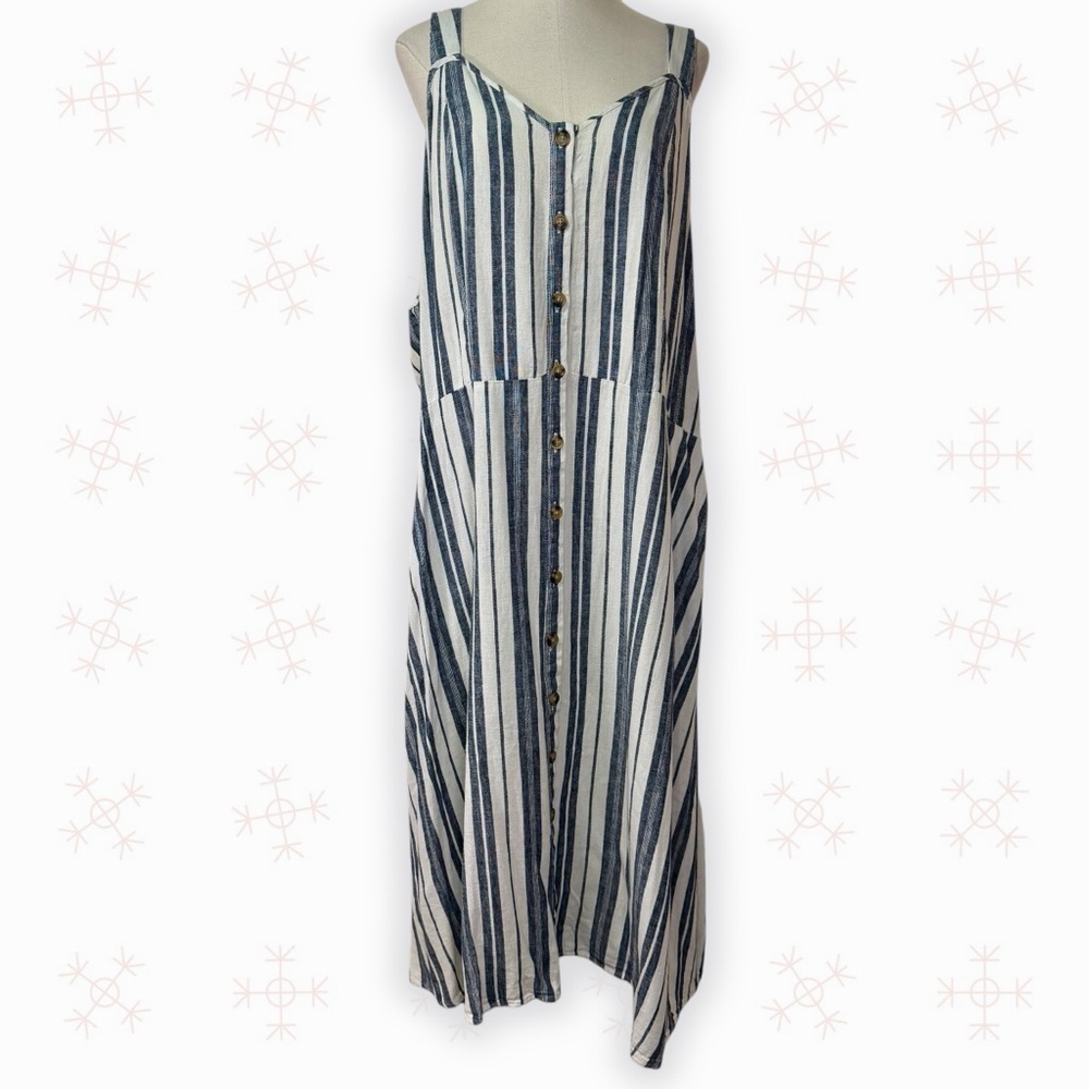 NWT Terra & Sky ‘Button Front Tank Dress’ in White & Navy Blue Stripe Plus Sz 2X - Picture 2 of 13